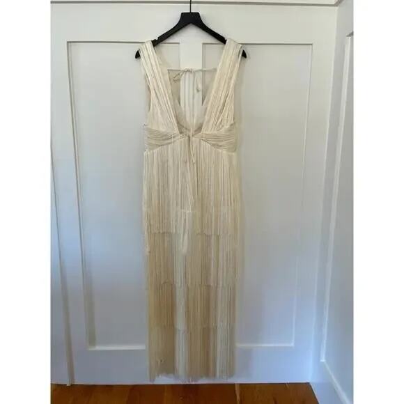 NEW NWT Michael Costello X Revolve Skylar Fringe Maxi Dress Ivory Size XXS - Picture 3 of 5